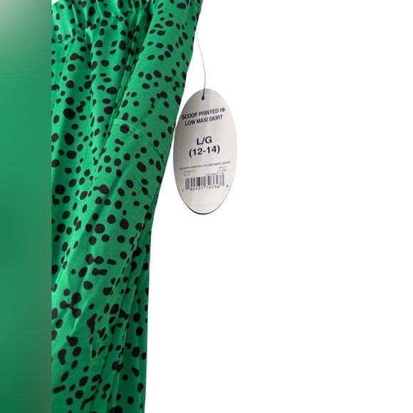 Scoop Printed Hi-Low Maxi Emerald Green Dalmatian Dot “Satin” Faux Wrap Skirt - Picture 3 of 6
